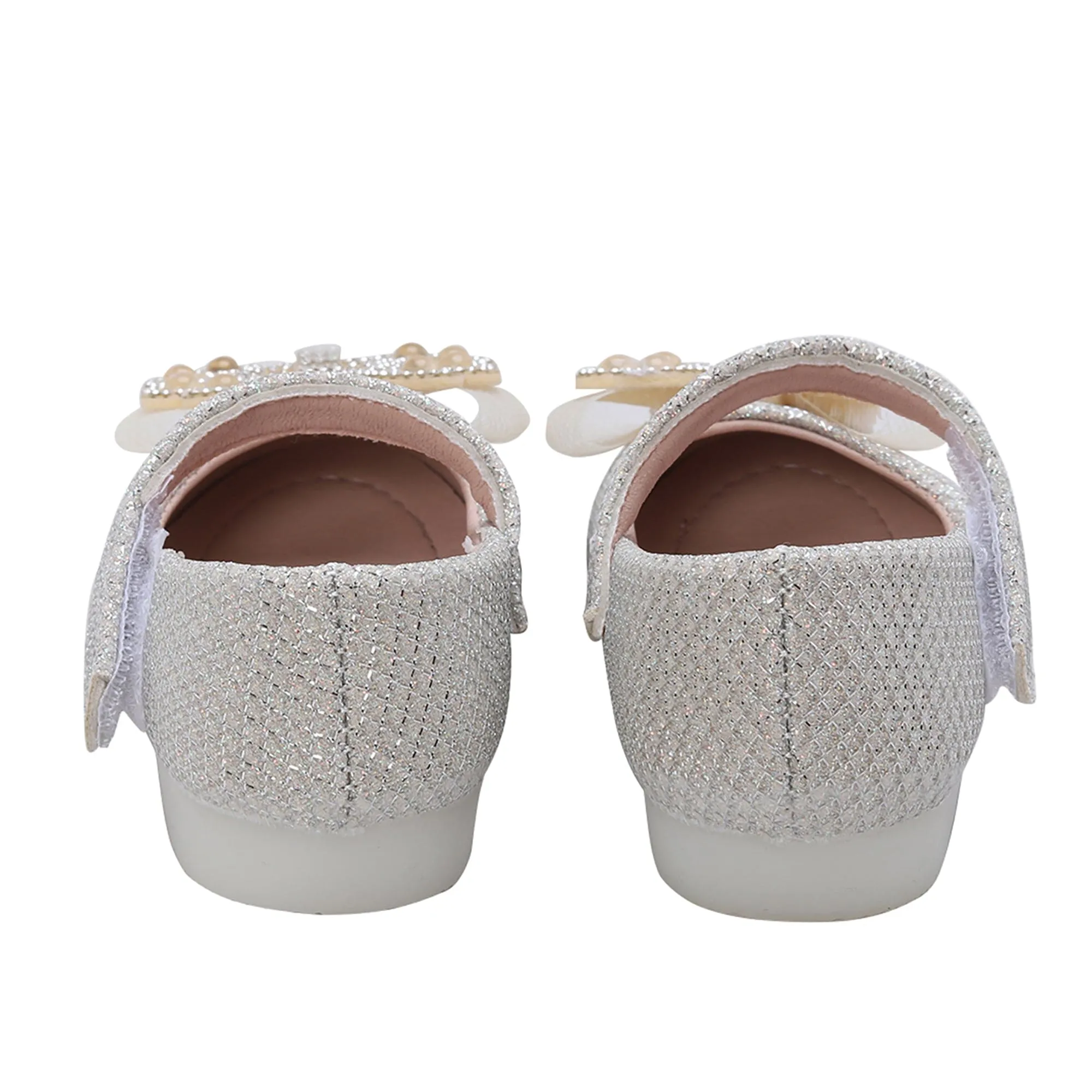 Baby Moo Glittery Butterfly Bow Mary Jane Velcro Strap Anti-Skid Ballerina Shoes - Gold