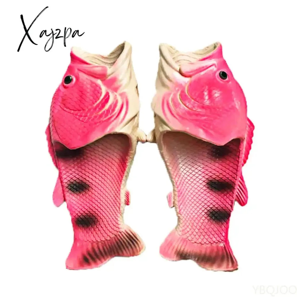 Funny Slippers Women Couple Footwear Family Shoes Parent-child Sandals Plus Size 24-47 Summer Beach Shoes Fish Slippers