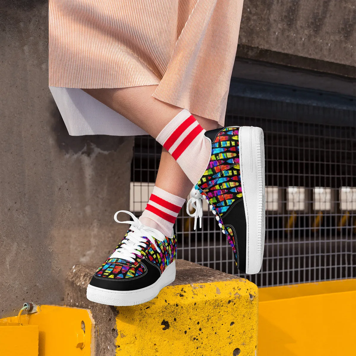 Prismatic Waves: Surfing on Rainbow Dreams Unisex Air Force Sneakers