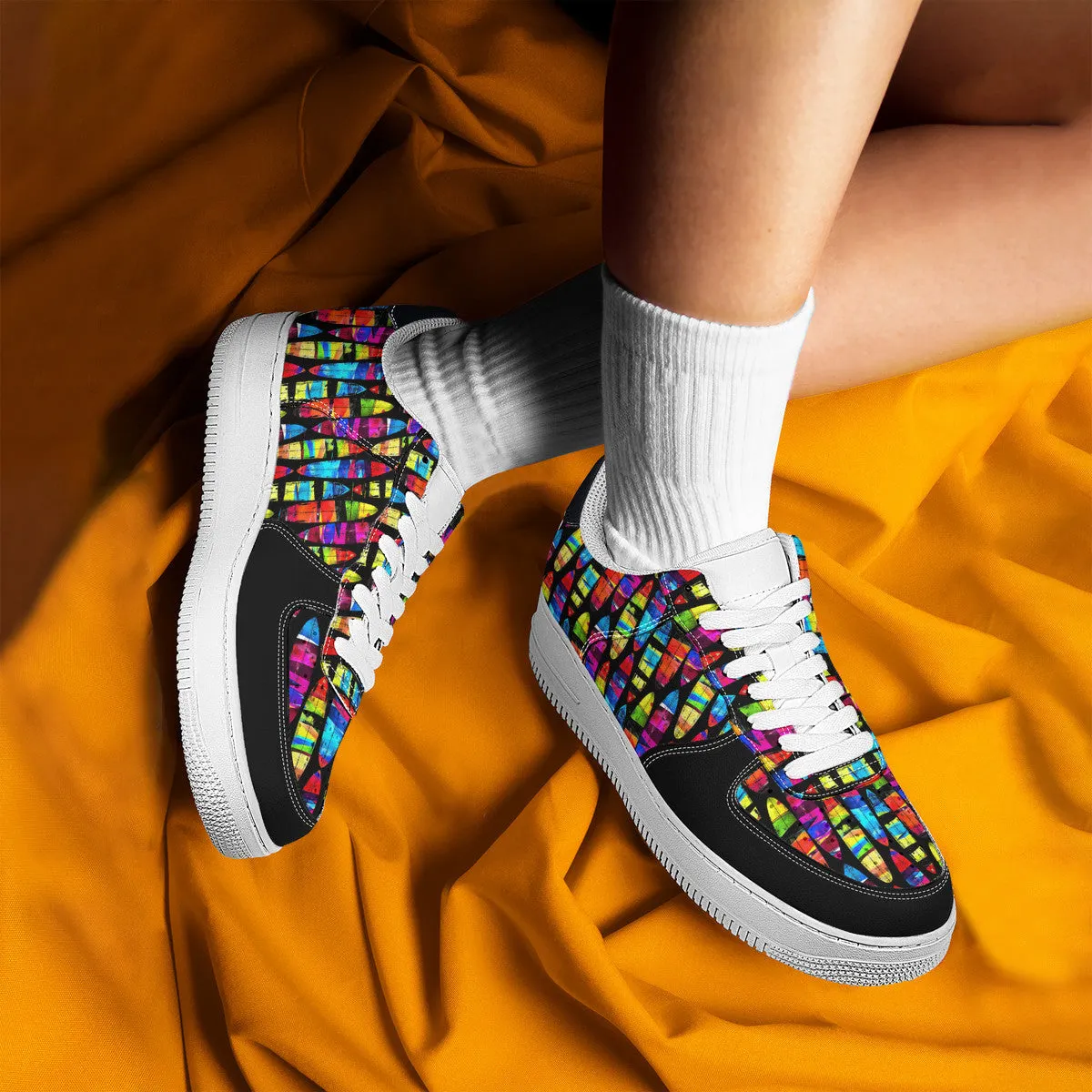Prismatic Waves: Surfing on Rainbow Dreams Unisex Air Force Sneakers