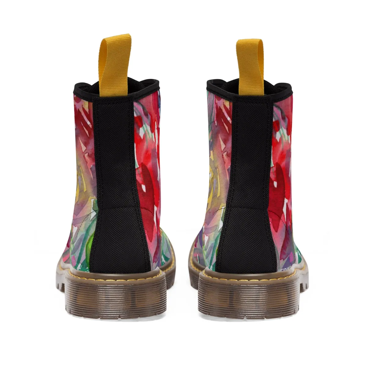 Red Floral Women's Boots, Floral Print Laced Up Designer Women's Boots, Best Winter Boots For Women