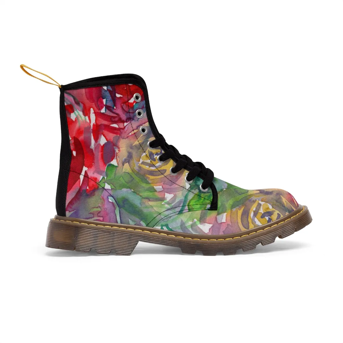 Red Floral Women's Boots, Floral Print Laced Up Designer Women's Boots, Best Winter Boots For Women