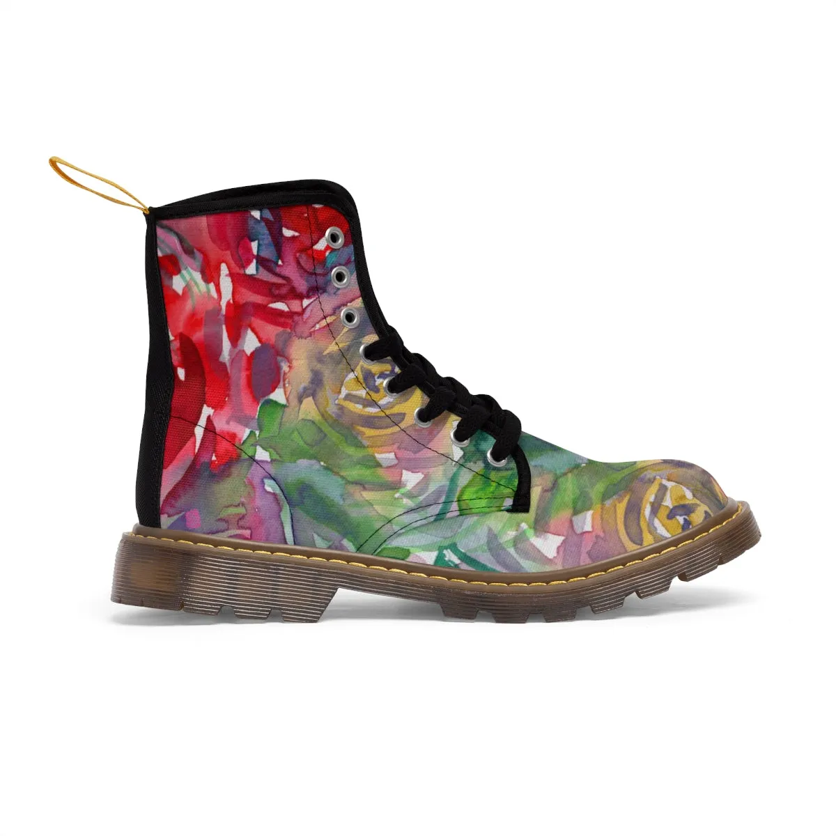 Red Floral Women's Boots, Floral Print Laced Up Designer Women's Boots, Best Winter Boots For Women