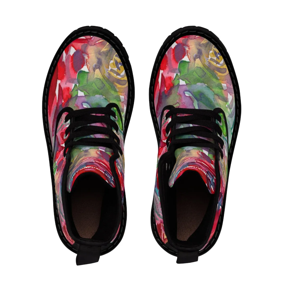 Red Floral Women's Boots, Floral Print Laced Up Designer Women's Boots, Best Winter Boots For Women