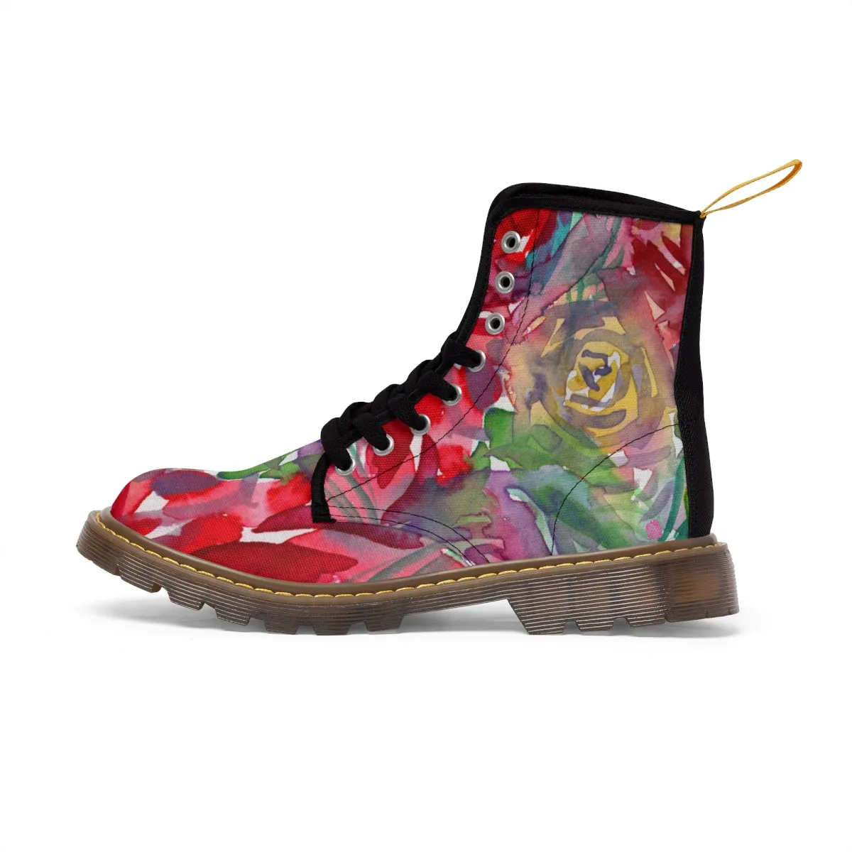 Red Floral Women's Boots, Floral Print Laced Up Designer Women's Boots, Best Winter Boots For Women