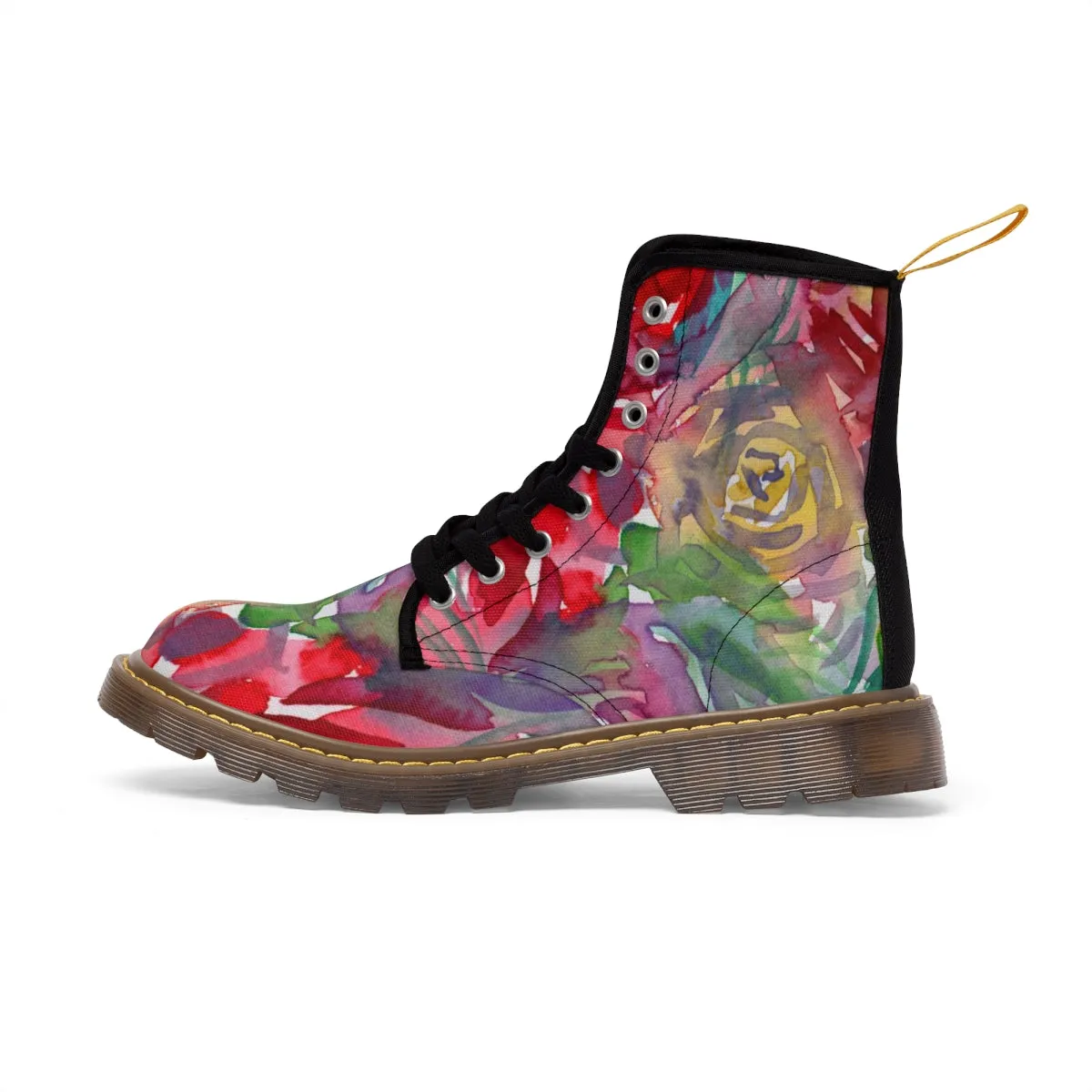 Red Floral Women's Boots, Floral Print Laced Up Designer Women's Boots, Best Winter Boots For Women