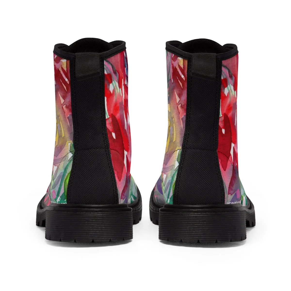 Red Floral Women's Boots, Floral Print Laced Up Designer Women's Boots, Best Winter Boots For Women